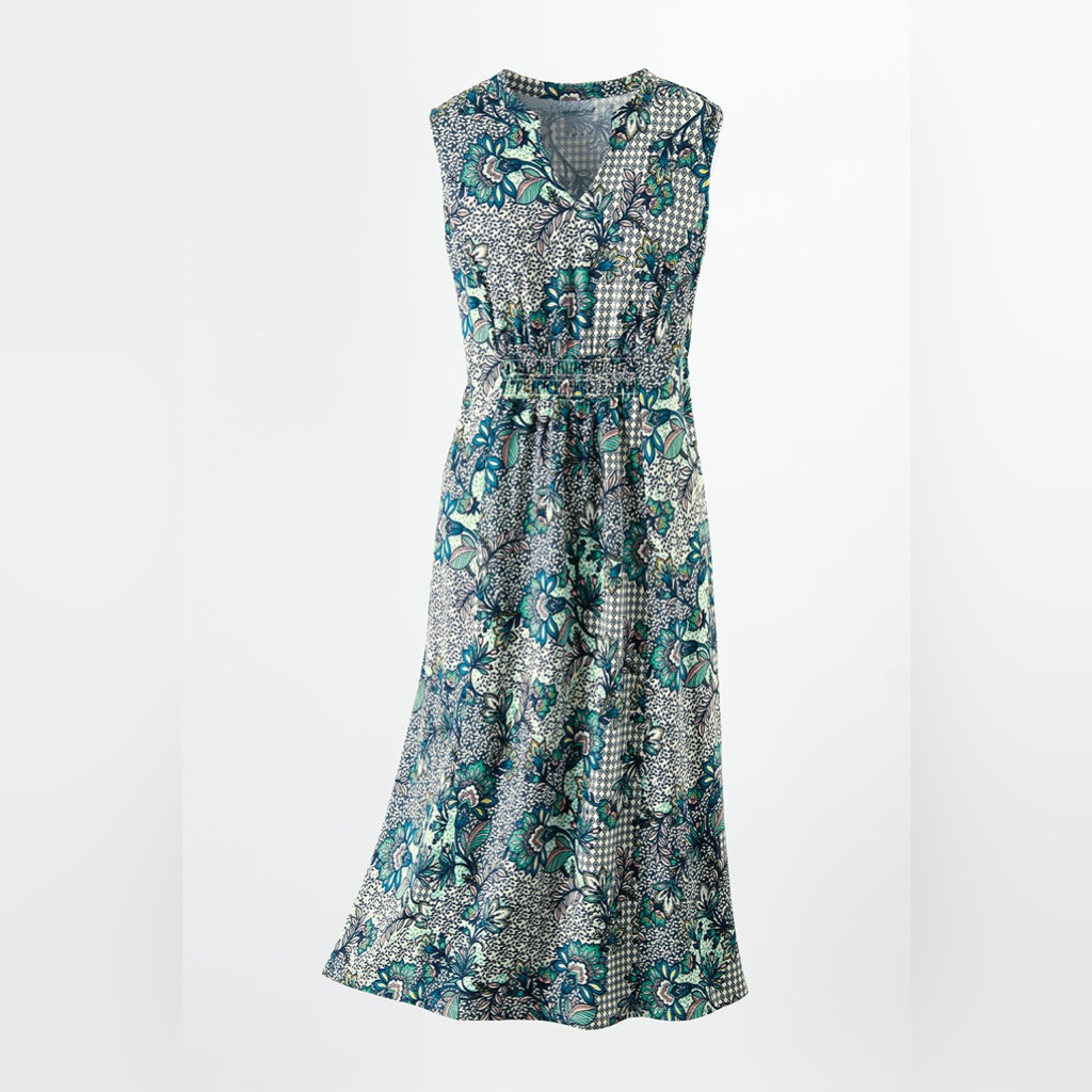 Coldwater Creek Dress Size Medium Blue Print Green Sleeveless Nwot